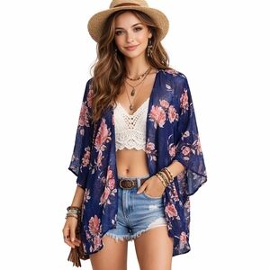 Boho cottage festival floral Kimono Romantic Concert Beach Vacation